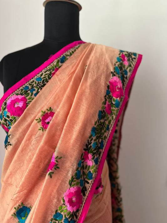 Handcrafted Elegance: Phulkari Cotton Saree