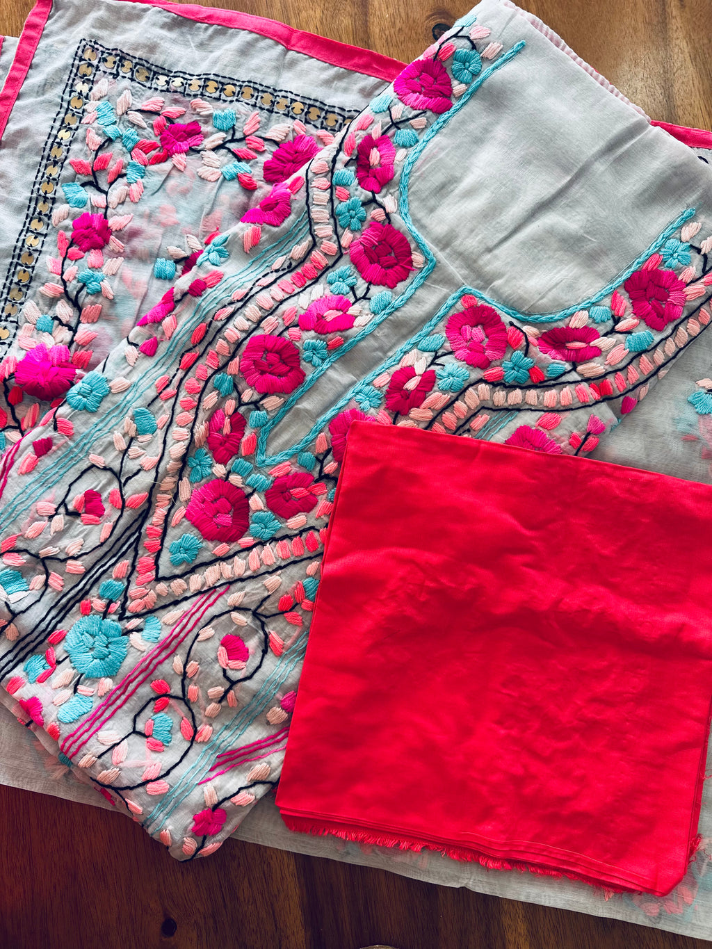 Pink and Sky Blue Floral Suit Set