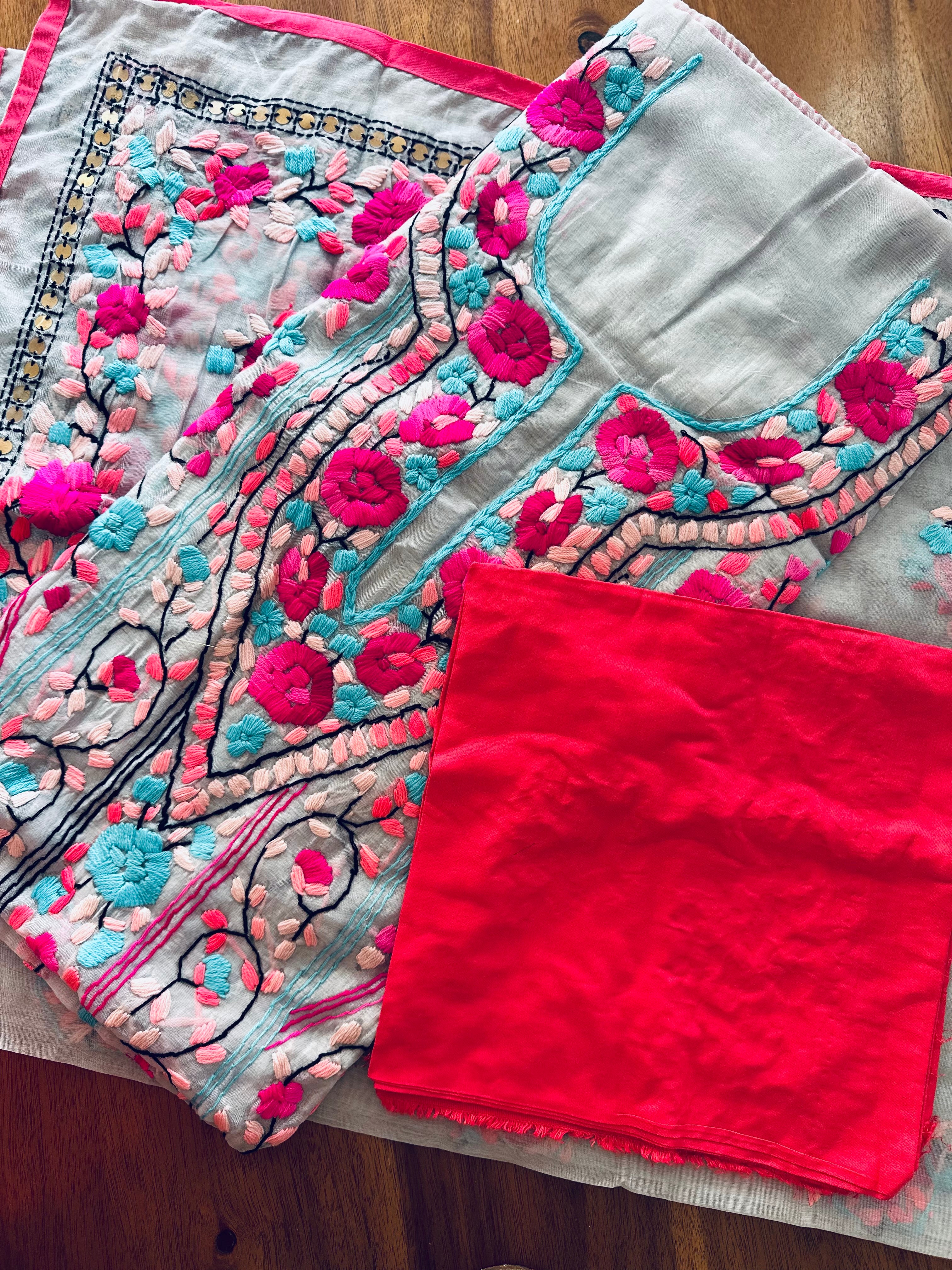 Pink and Sky Blue Floral Suit Set