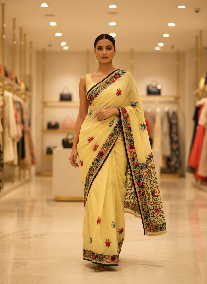 Handcrafted Elegance: Phulkari Cotton Saree