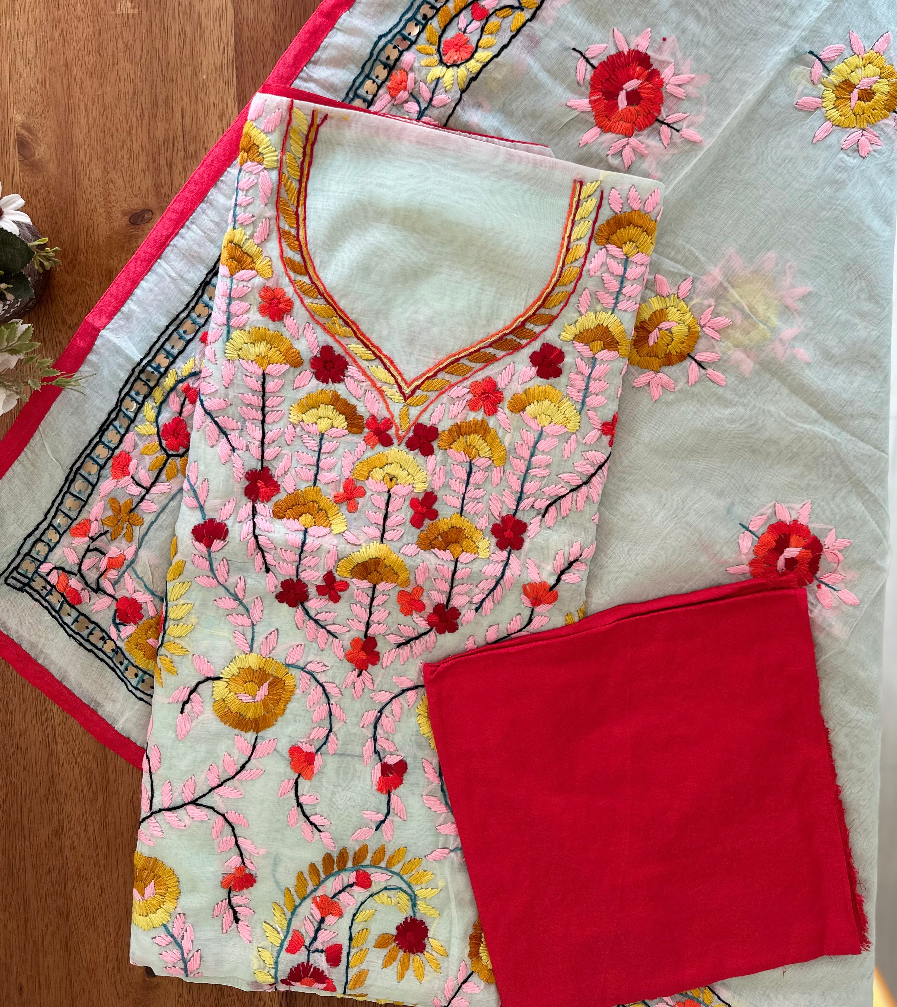 Mint and Red Contrast Suit Set