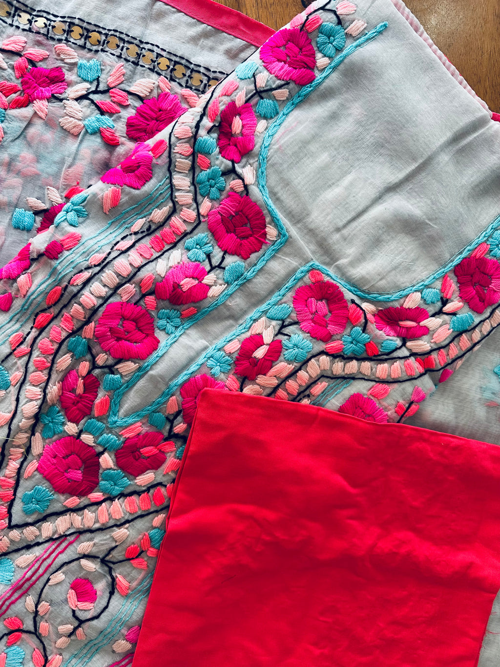 Pink and Sky Blue Floral Suit Set