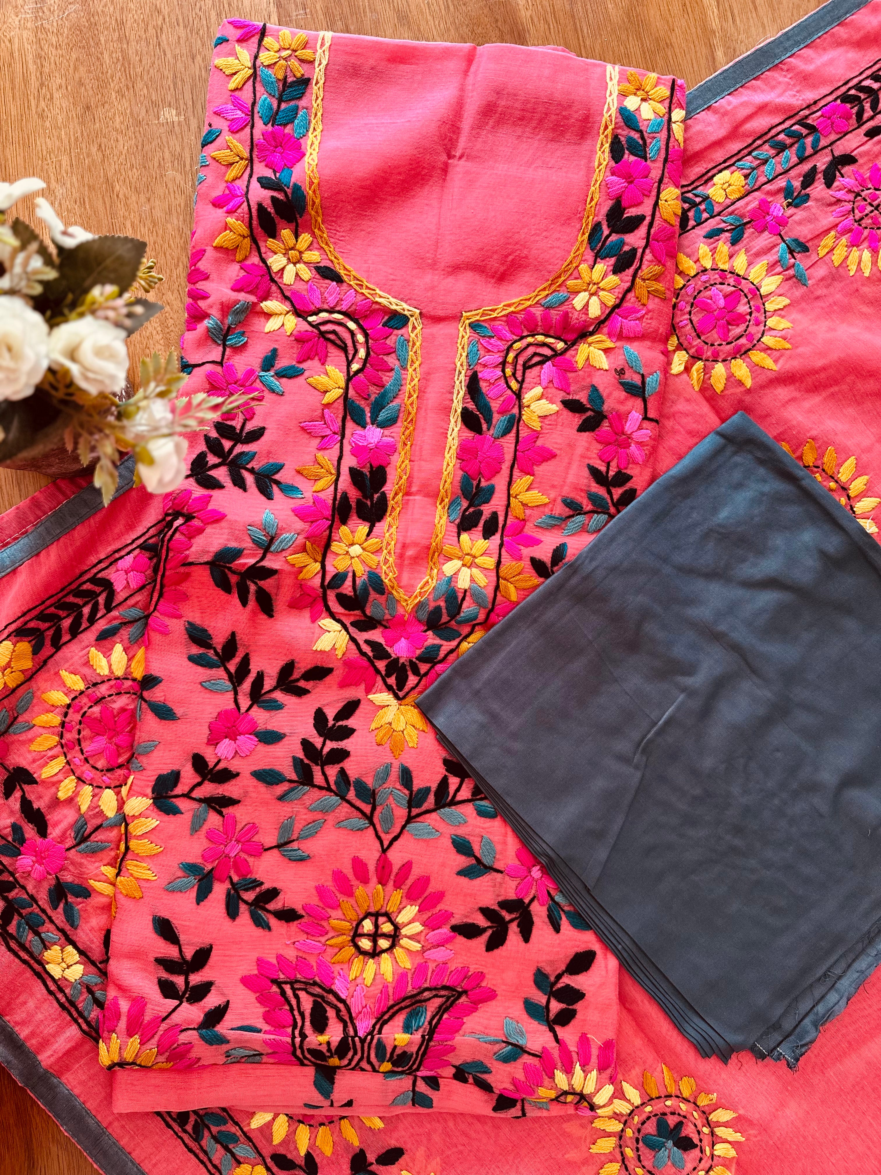 Rose Pink and Grey Contrast Suit Set