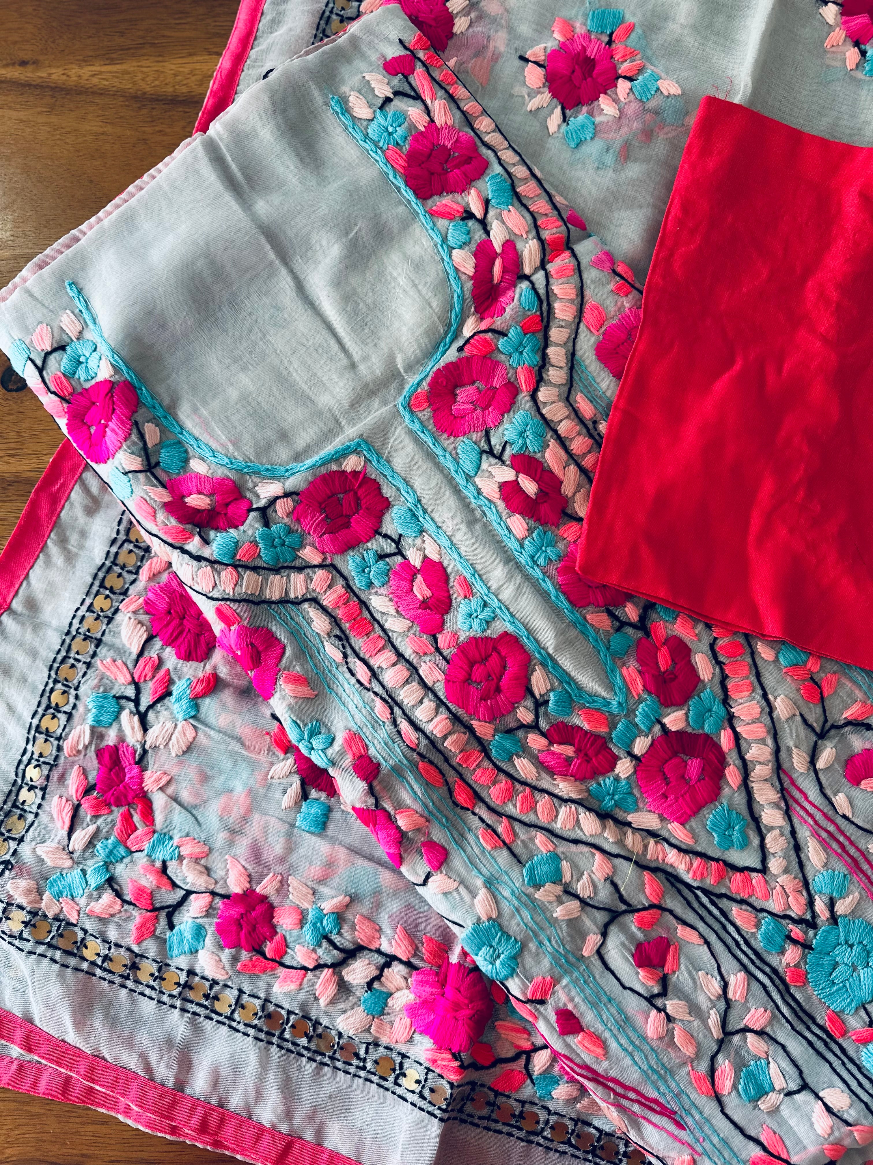 Pink and Sky Blue Floral Suit Set