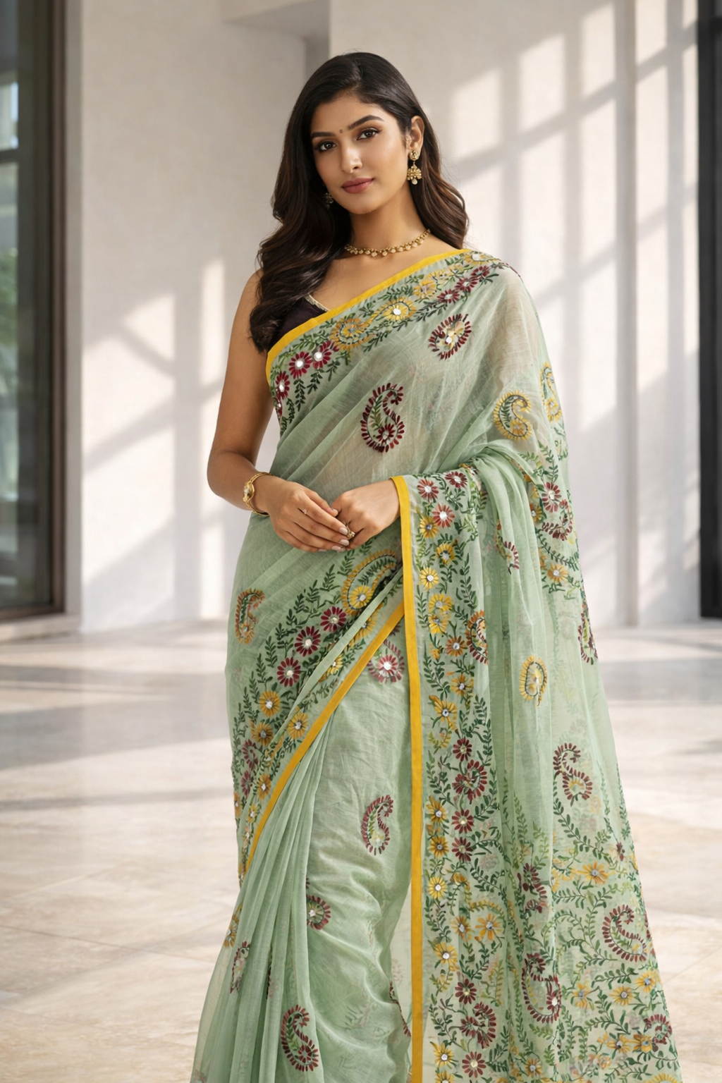 Sage Mint Paisley Saree