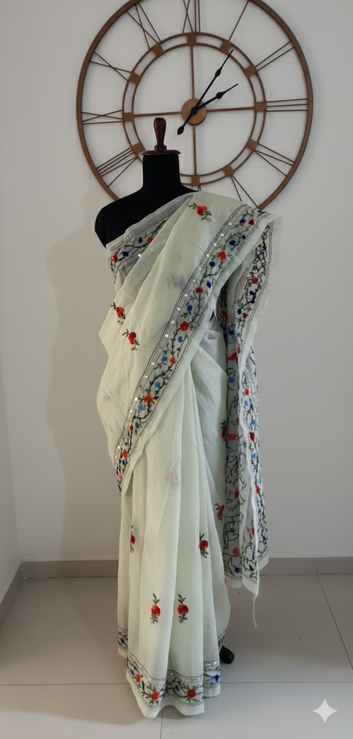 Handcrafted Elegance: Phulkari Cotton Saree