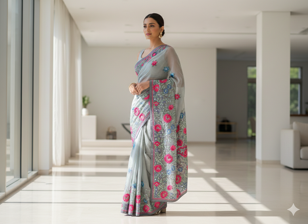 Handcrafted Elegance: Phulkari Georgette Saree