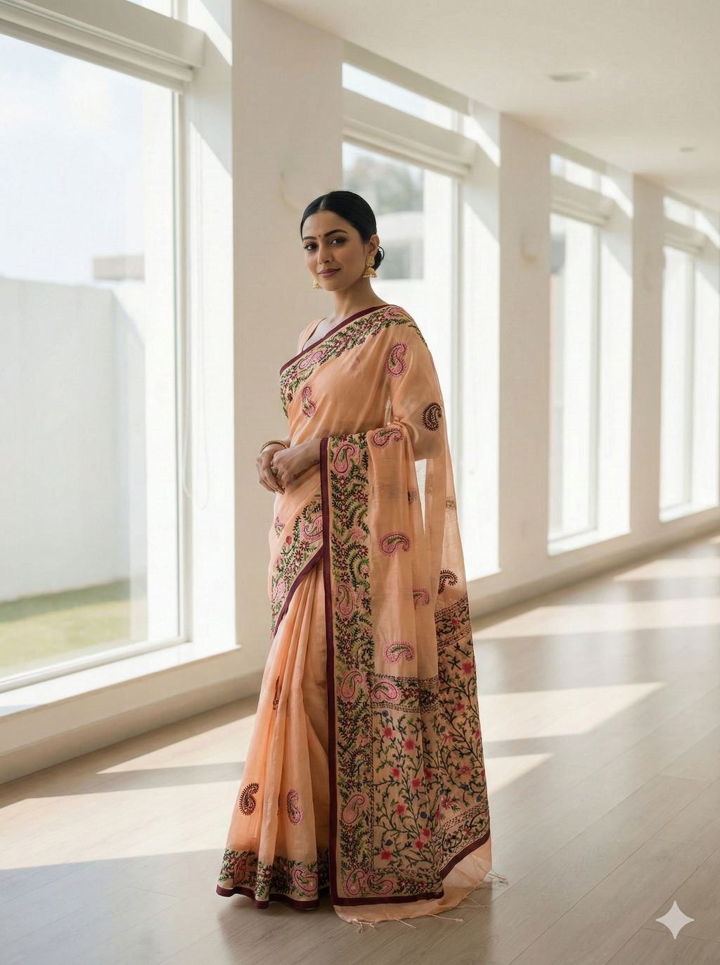 Handcrafted Elegance: Phulkari Cotton Saree