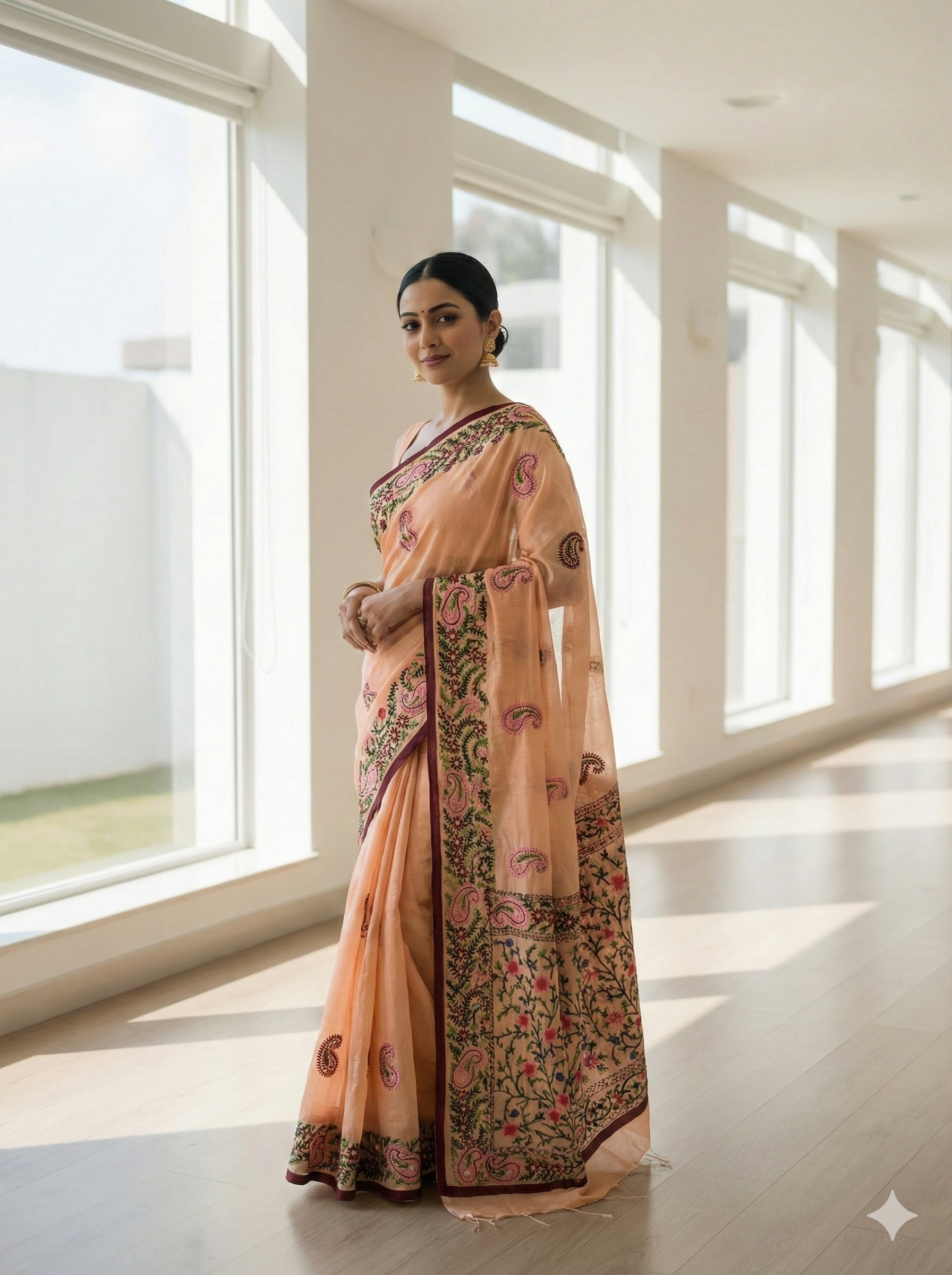 Handcrafted Elegance: Phulkari Cotton Saree