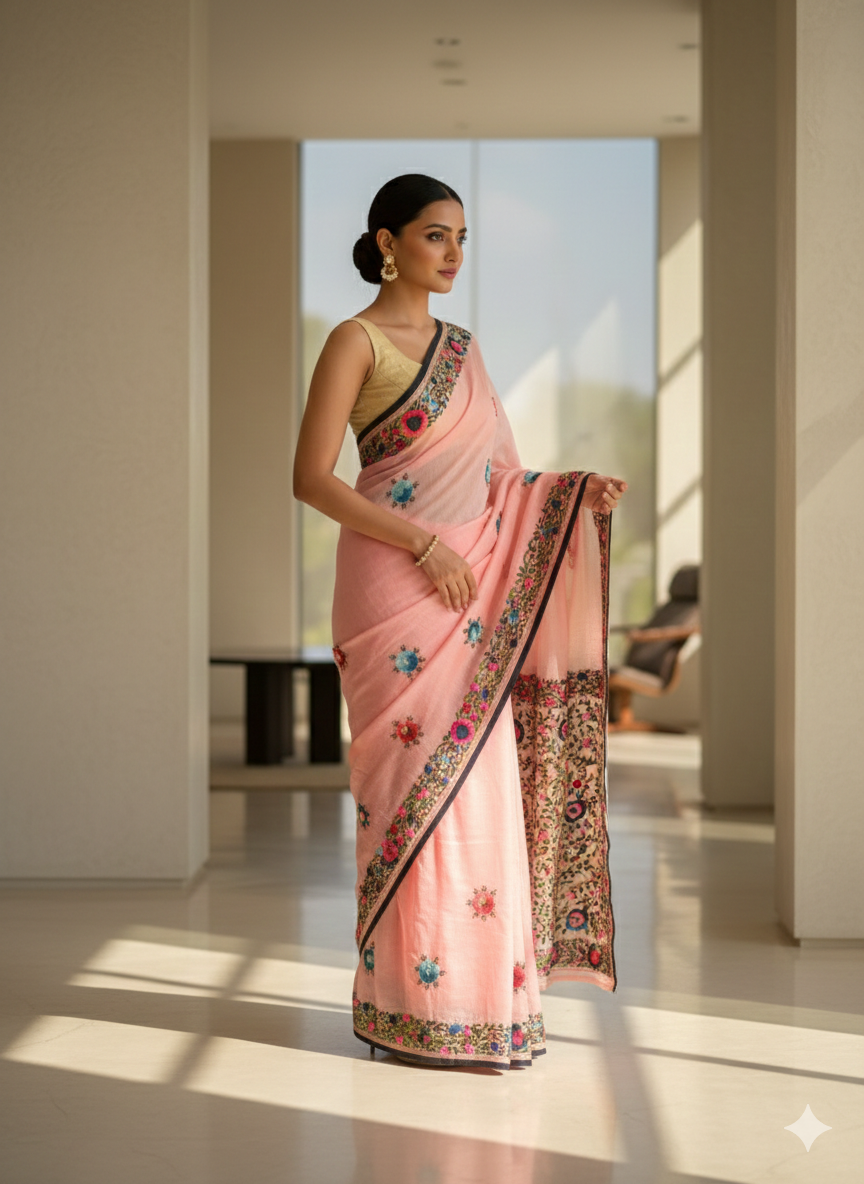 Handcrafted Elegance: Phulkari Cotton Saree