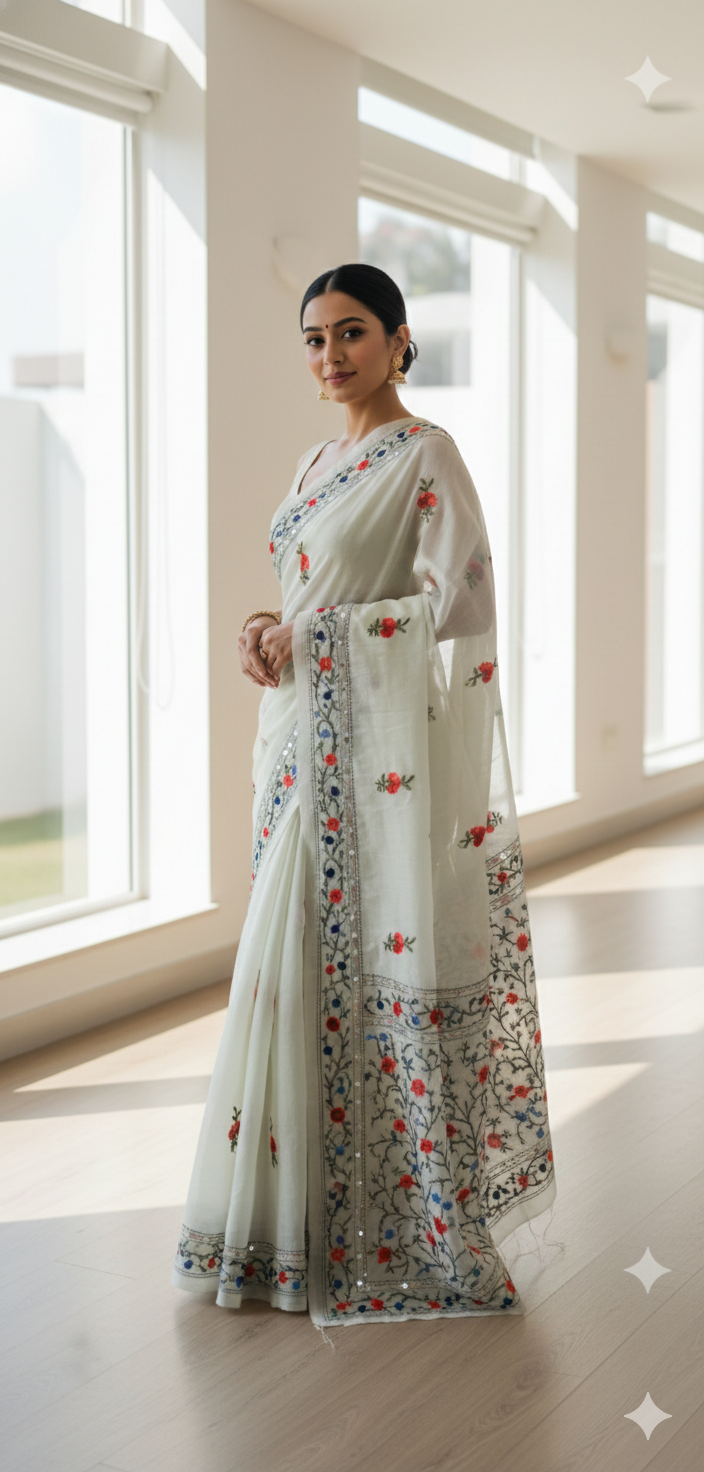 Handcrafted Elegance: Phulkari Cotton Saree