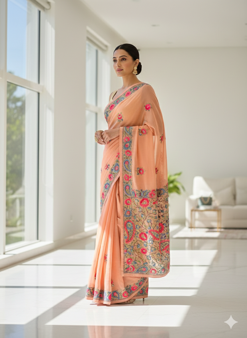 Handcrafted Elegance: Phulkari Georgette Saree