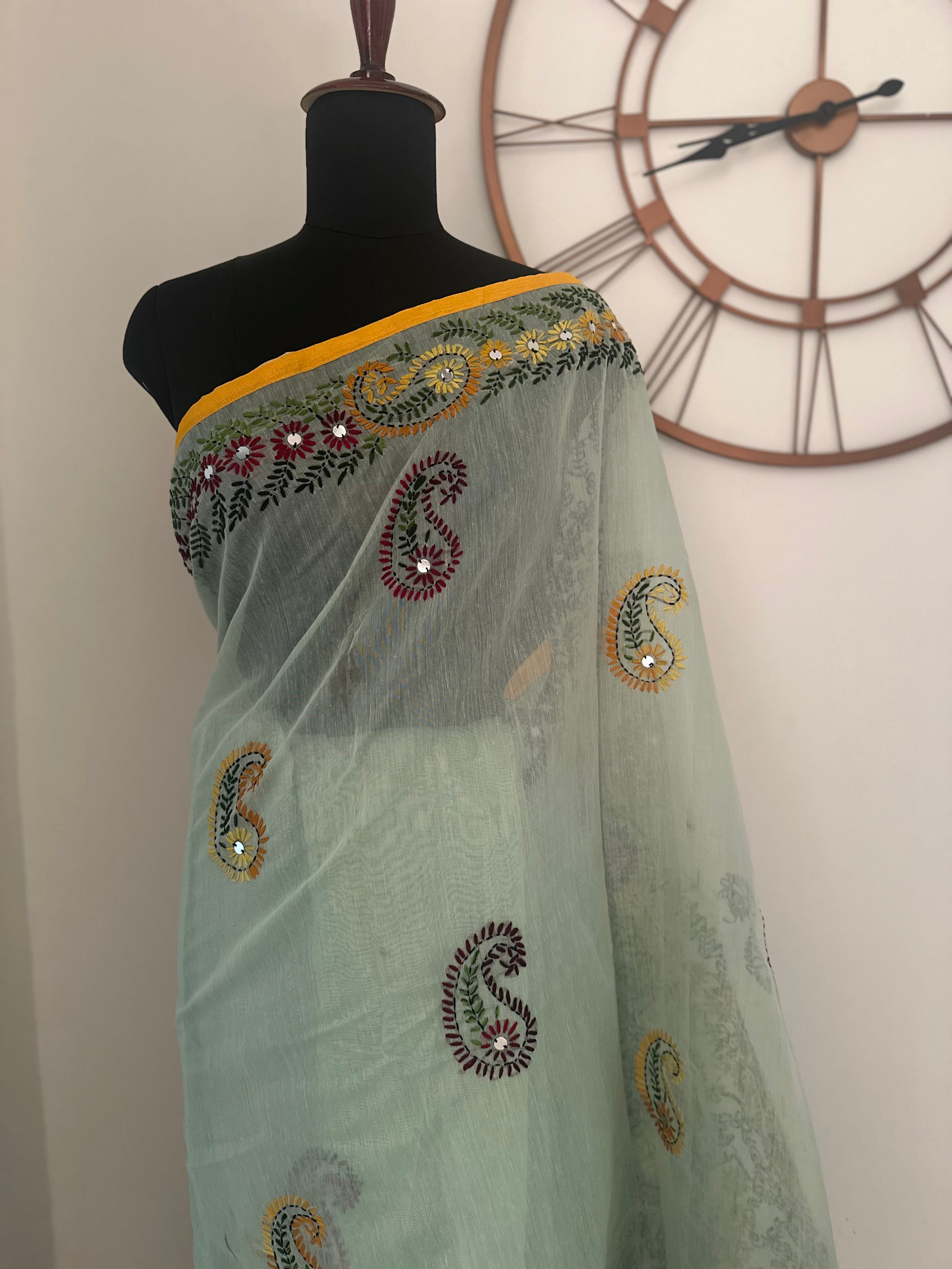 Sage Mint Paisley Saree