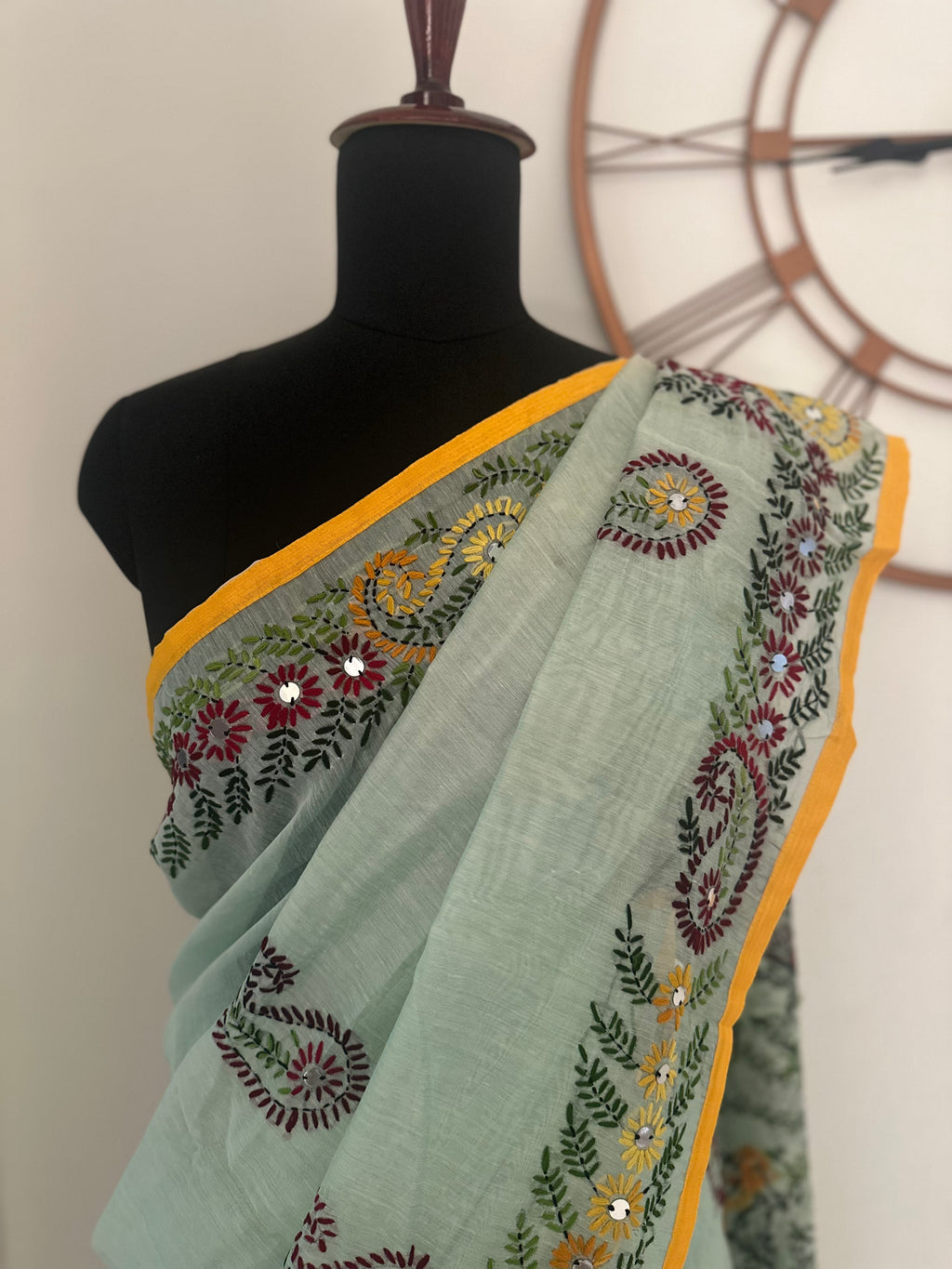 Sage Mint Paisley Saree