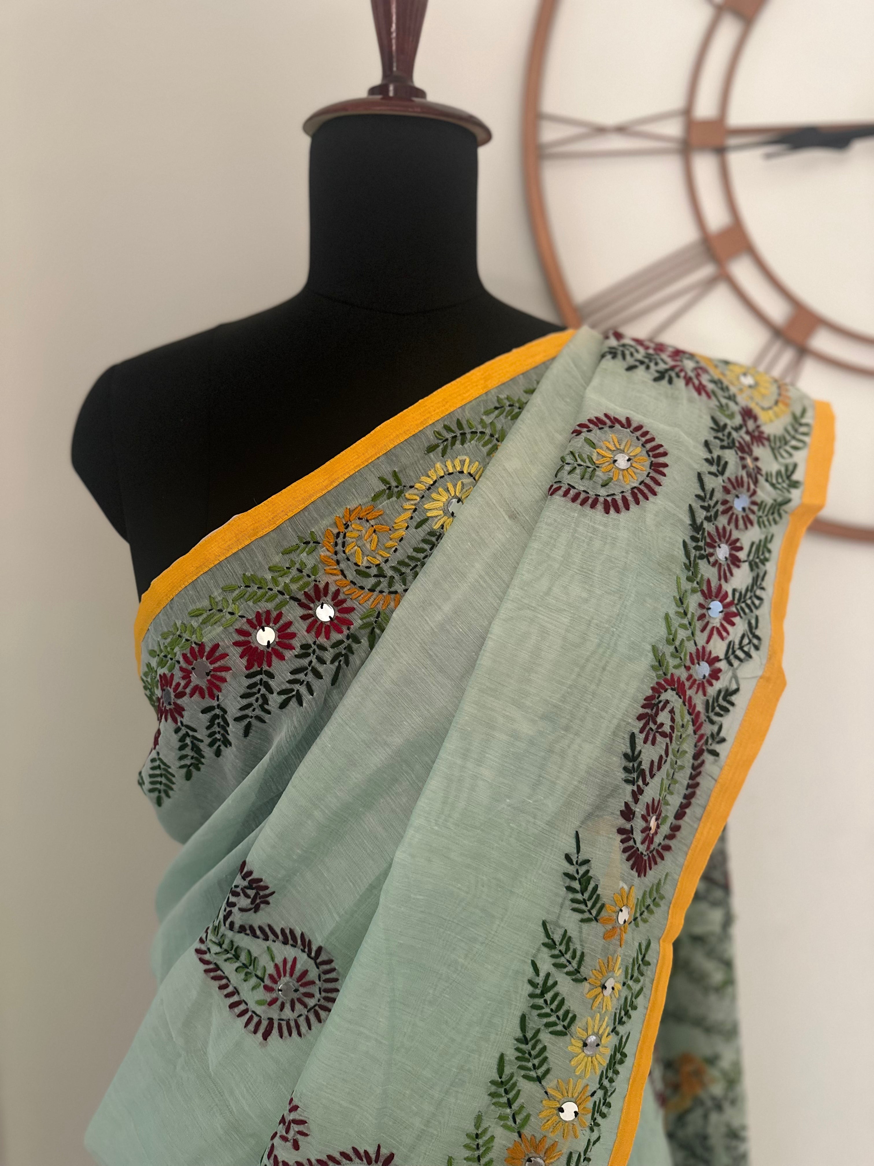 Sage Mint Paisley Saree
