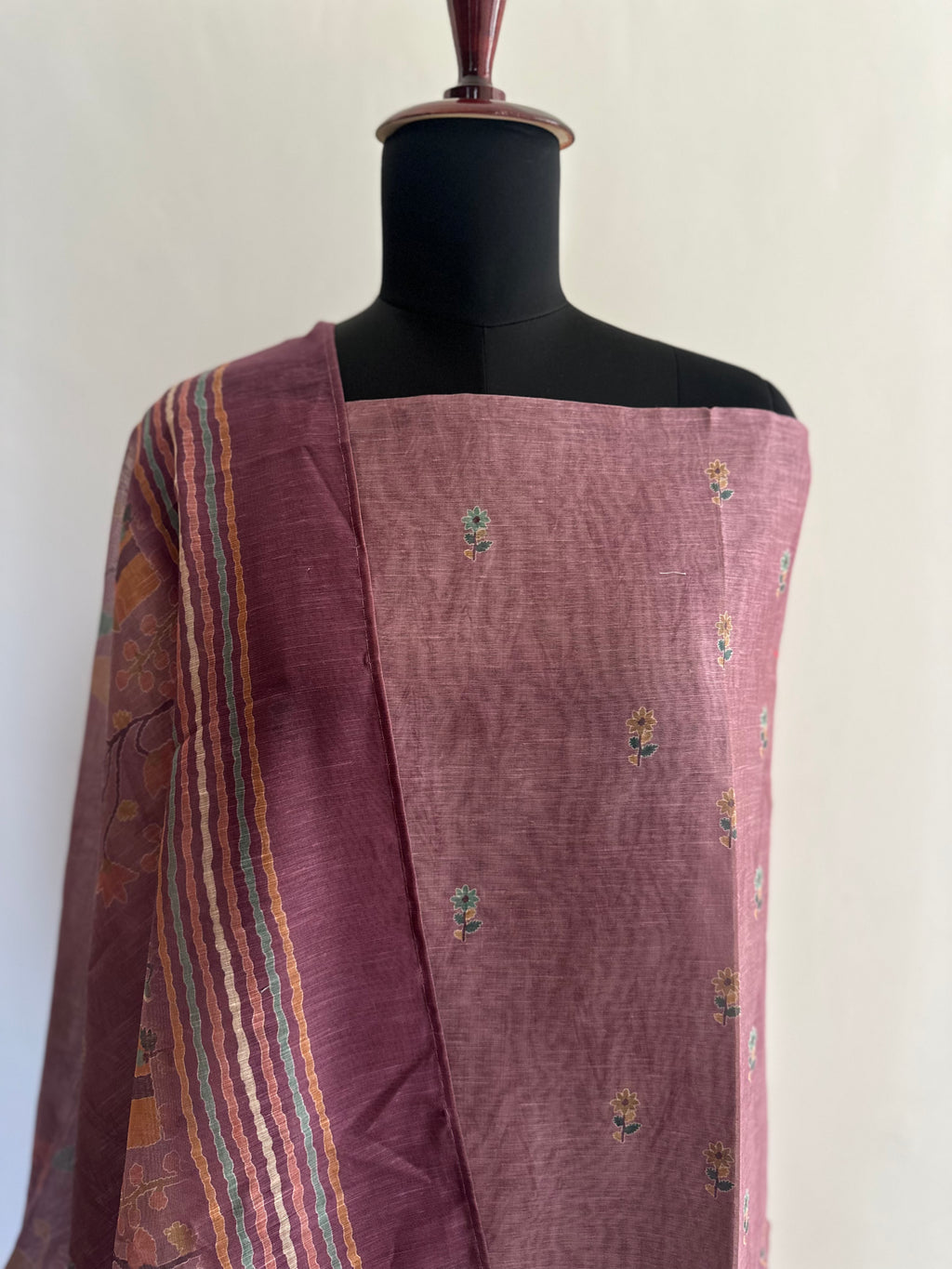 Mauve Floral and Hut Unstitched Suit Set