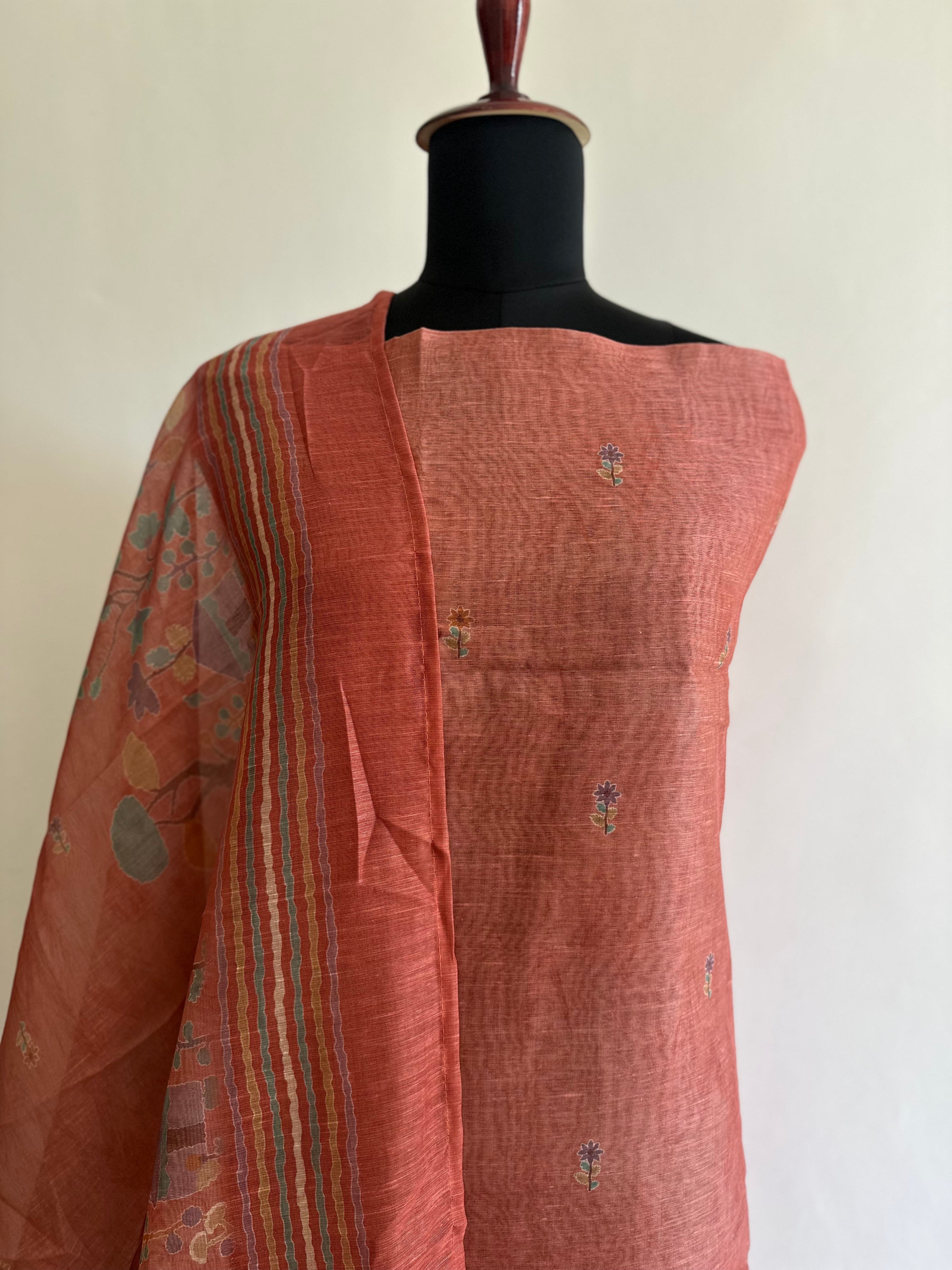 Rust Floral Branch Unstitched Suit Set