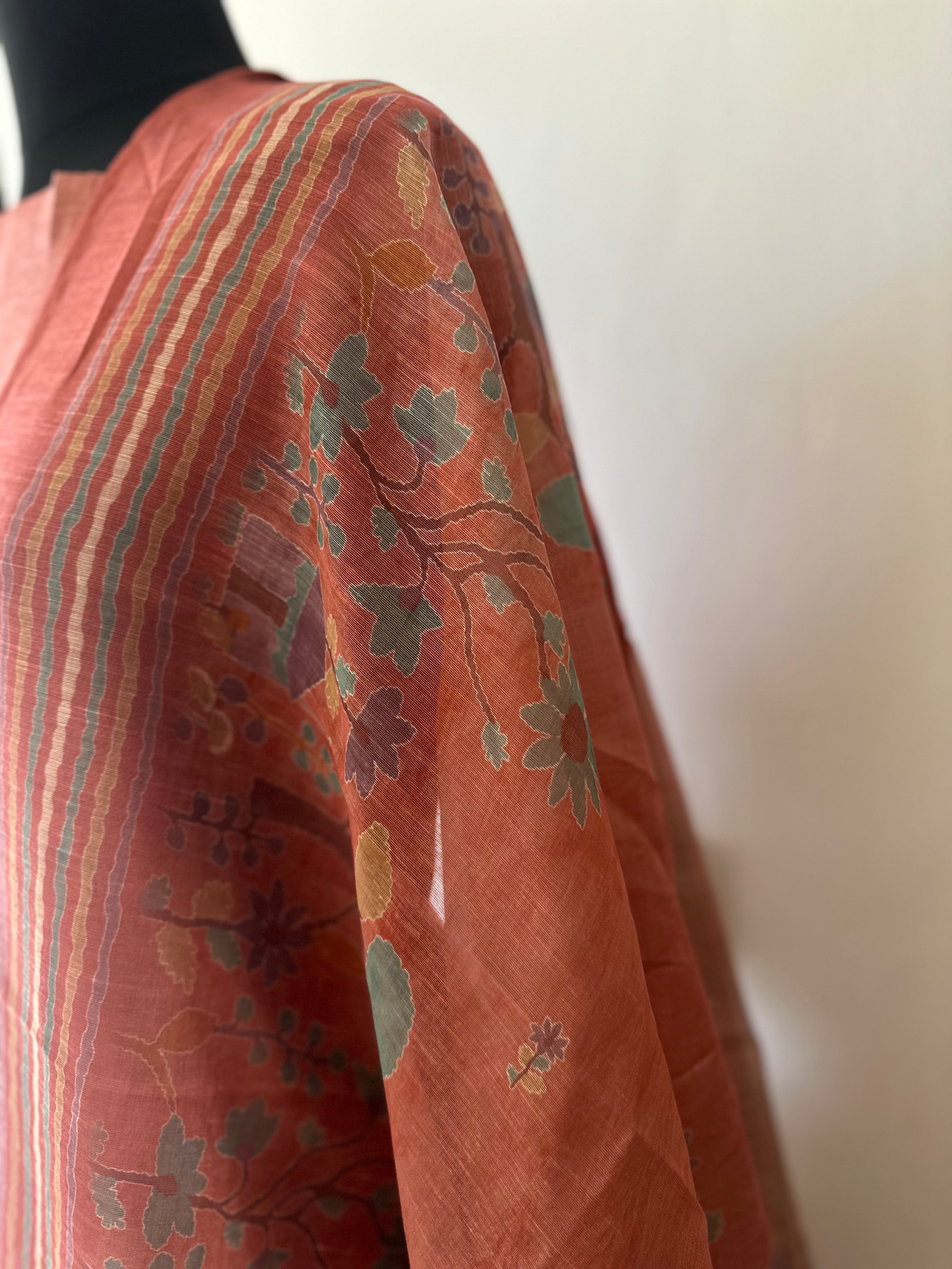 Rust Floral Branch Unstitched Suit Set