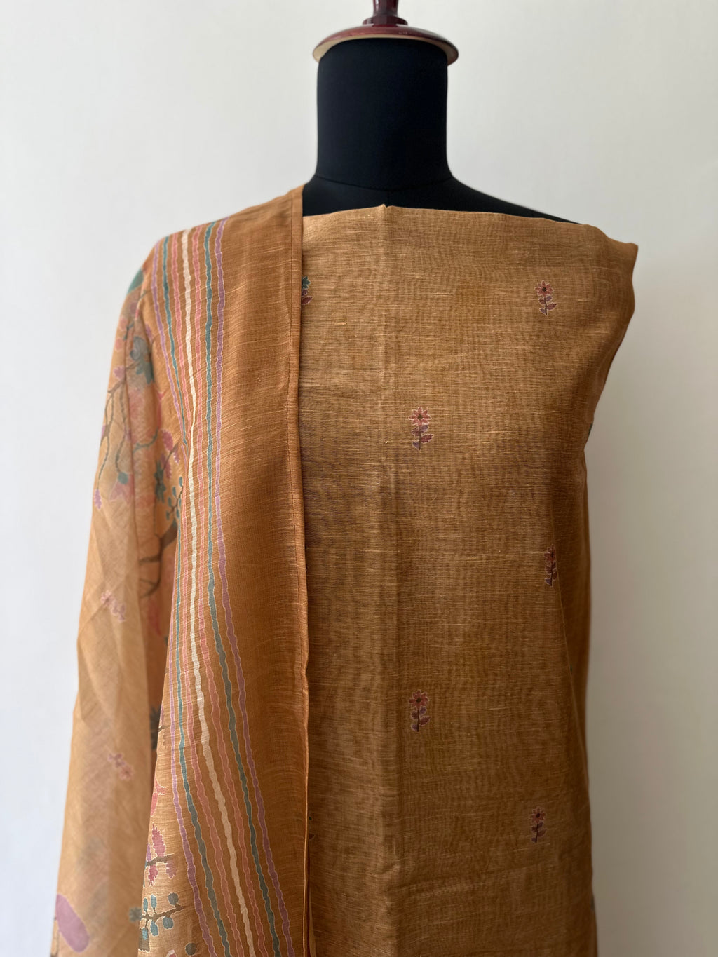 Mustard Floral and Hut Unstitched Suit Set