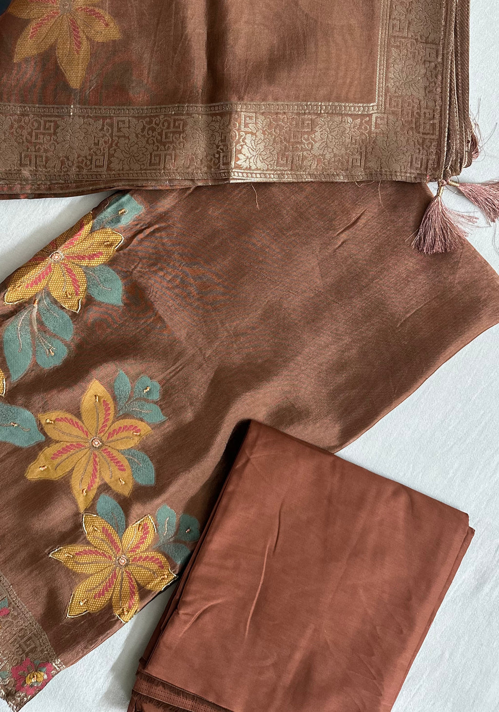 Chestnut Brown Banarasi Silk Suit Set