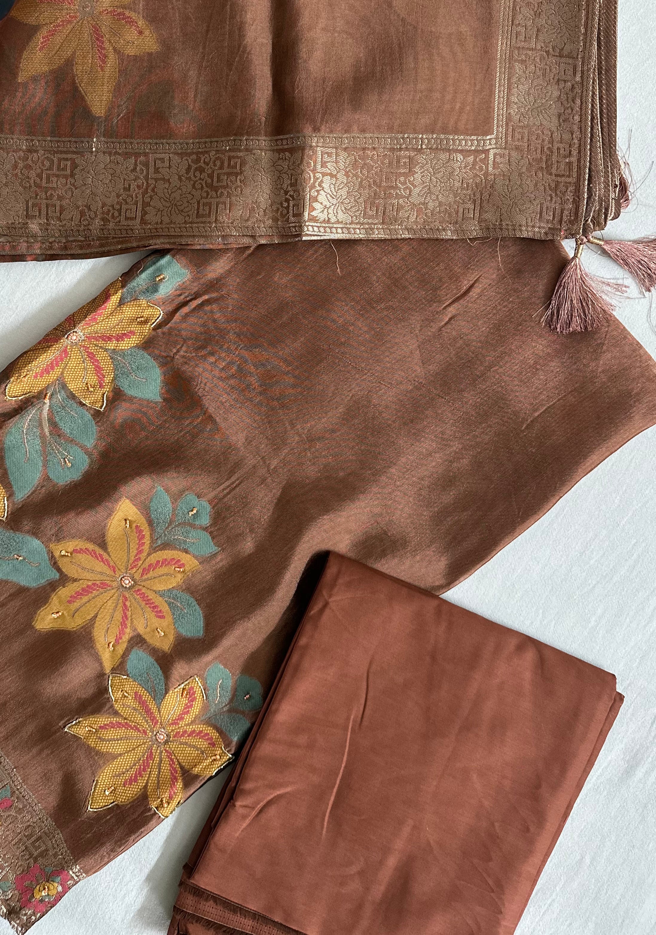 Chestnut Brown Banarasi Silk Suit Set
