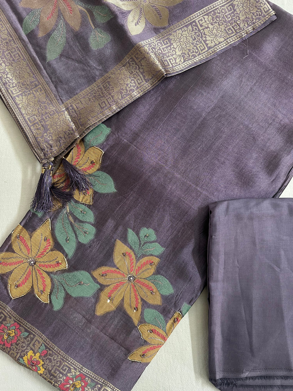 Smoky Plum Banarasi Silk Suit Set