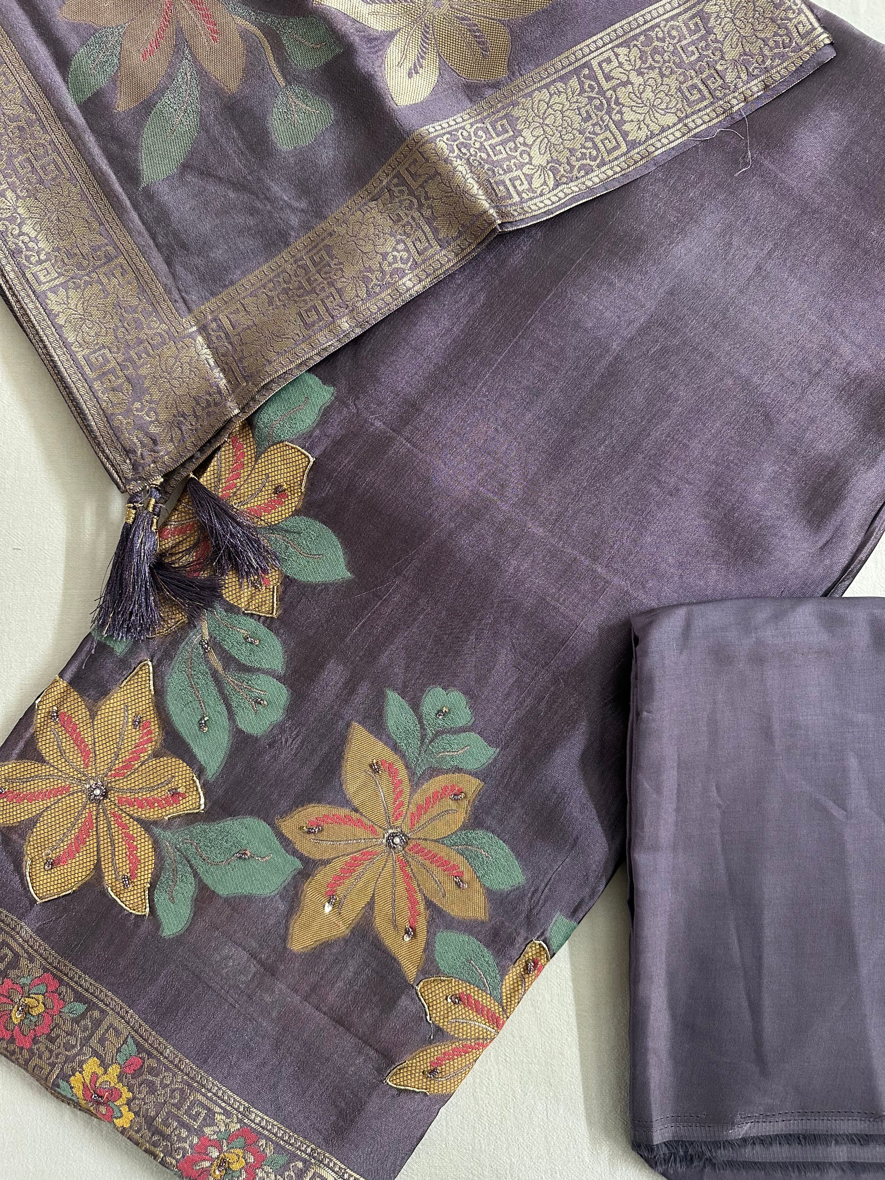 Smoky Plum Banarasi Silk Suit Set