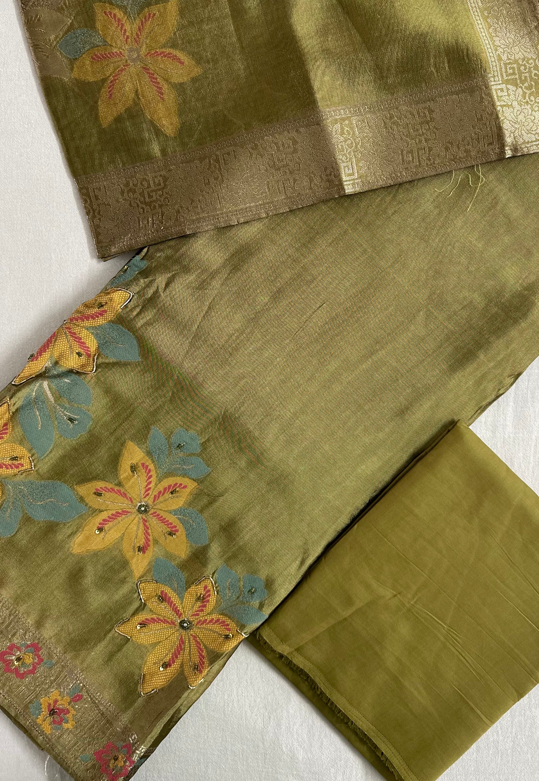 Olive Gold Banarasi Silk Suit Set