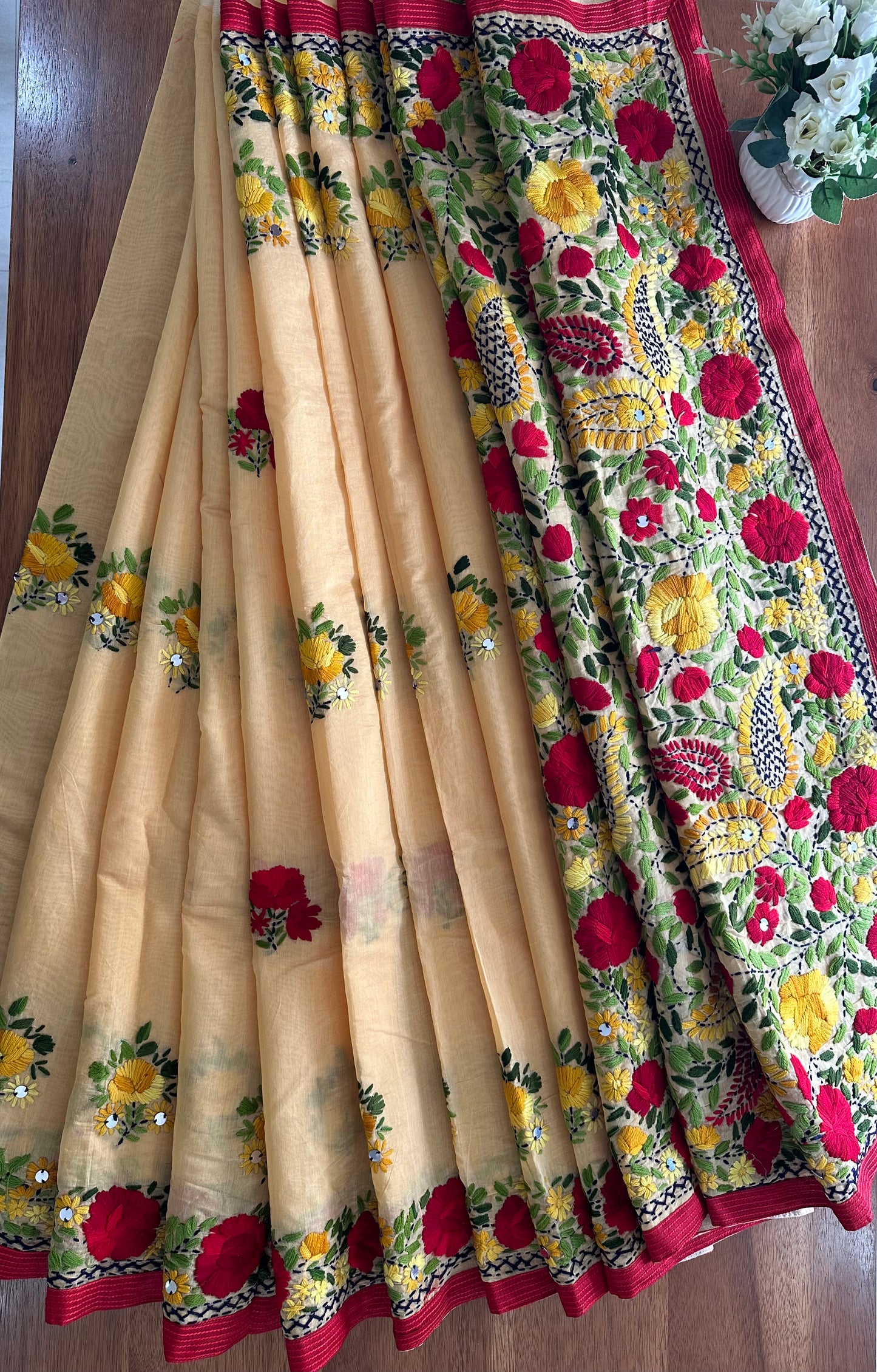 Handcrafted Elegance: Phulkari Cotton Saree