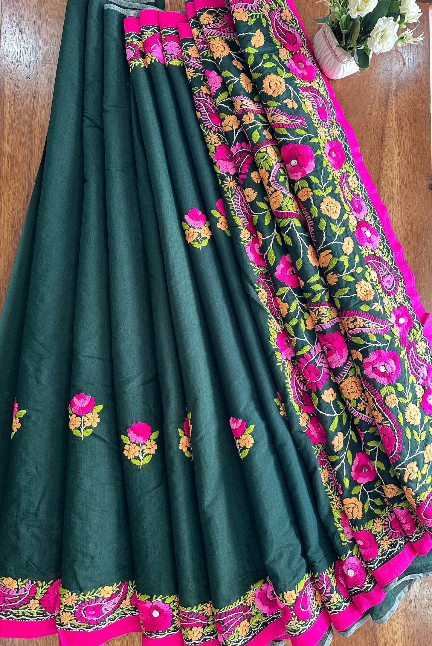 Handcrafted Elegance: Phulkari Cotton Saree