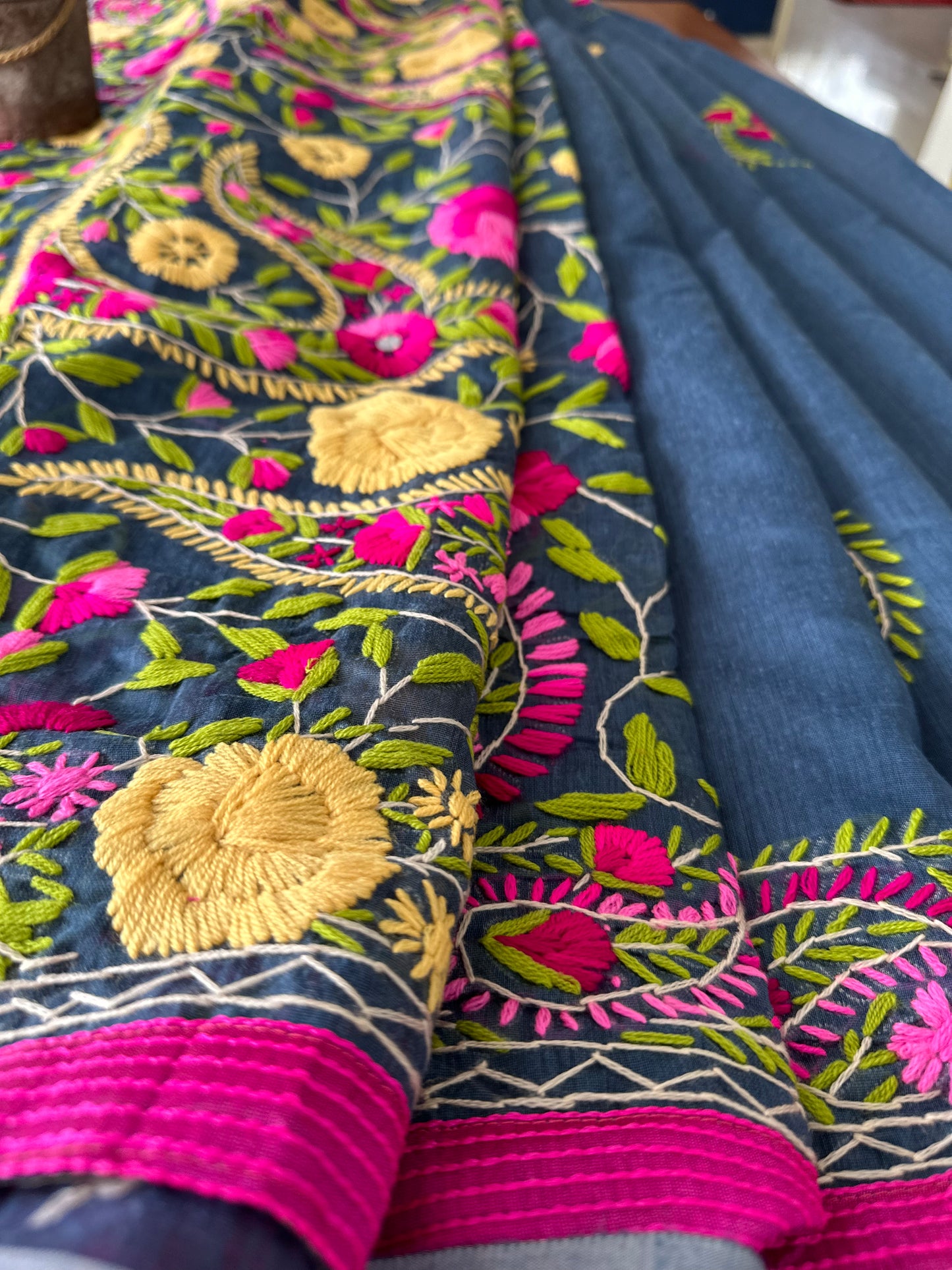 Handcrafted Elegance: Phulkari Cotton Saree