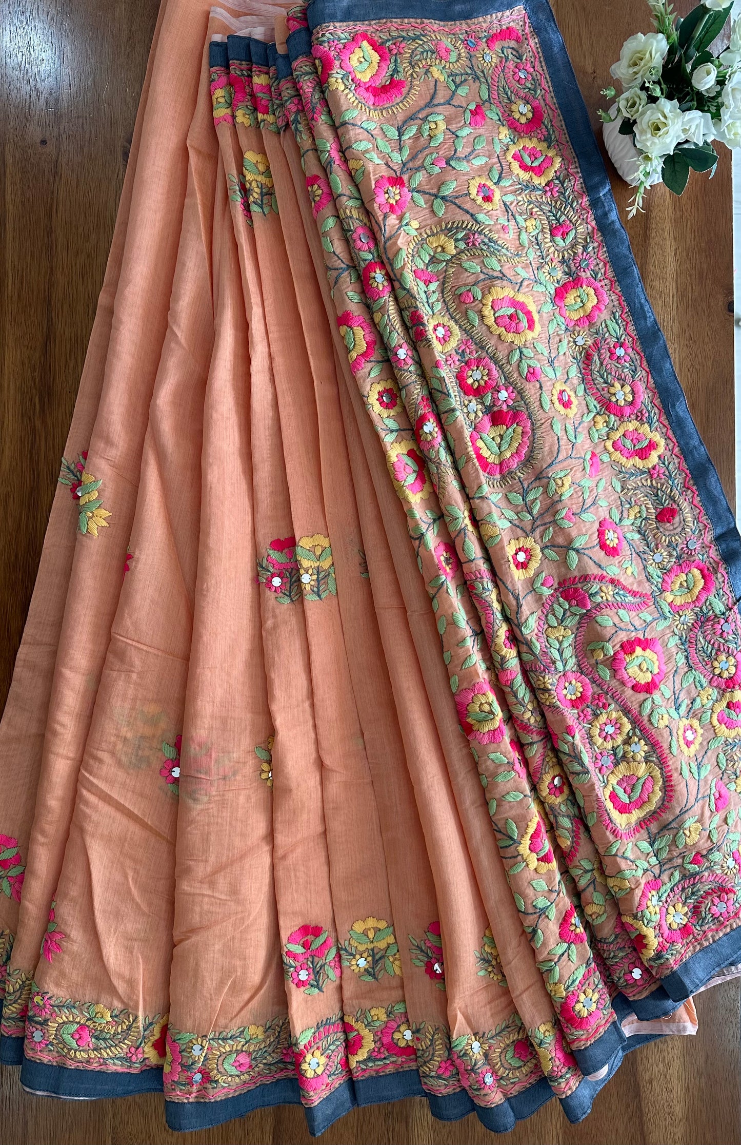 Handcrafted Elegance: Phulkari Cotton Saree