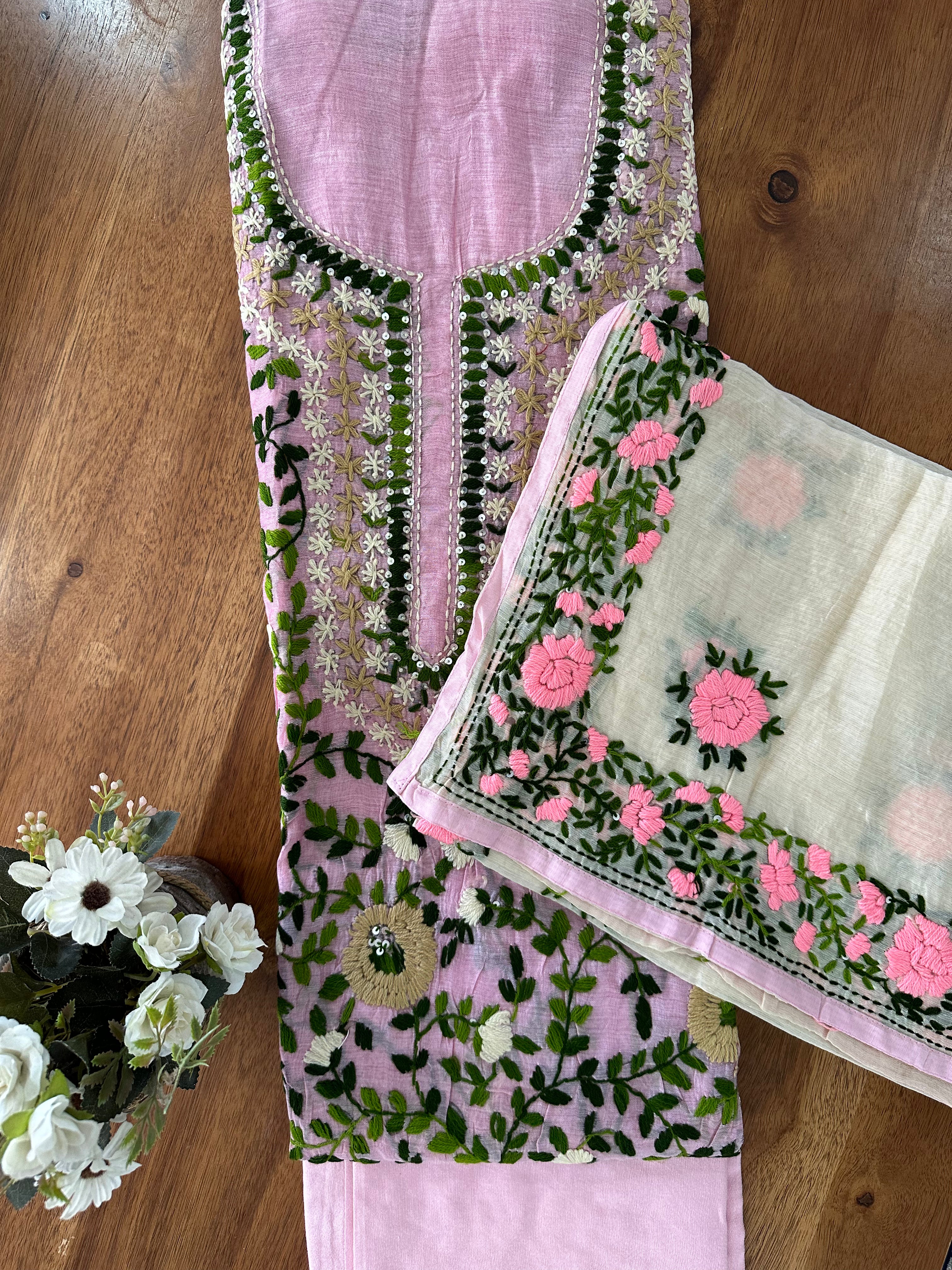 Soft Pink Floral Vine Suit Set