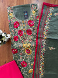 Deep Olive Green Hand-Embroidered Suit Set