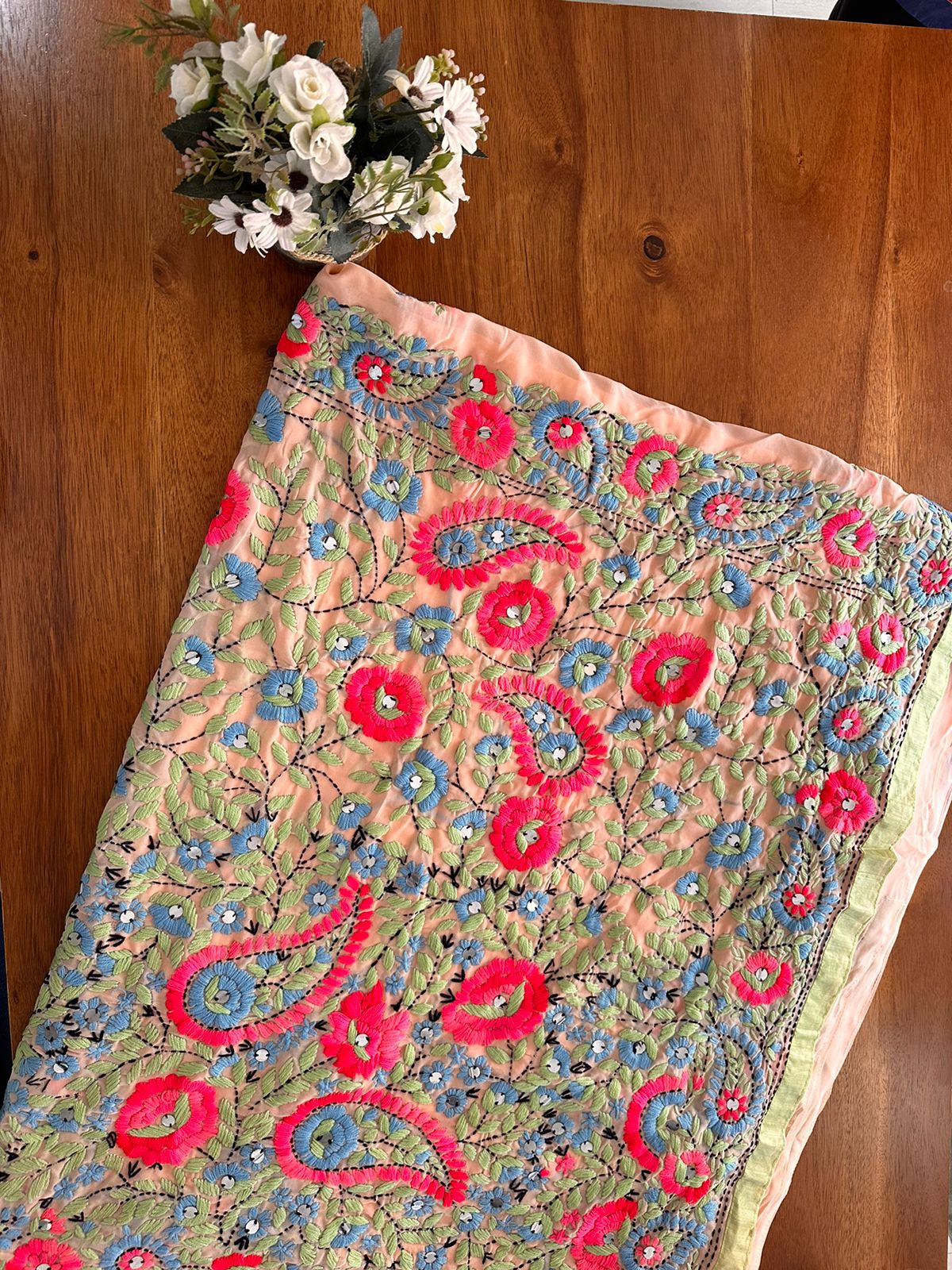 Handcrafted Elegance: Phulkari Georgette Saree