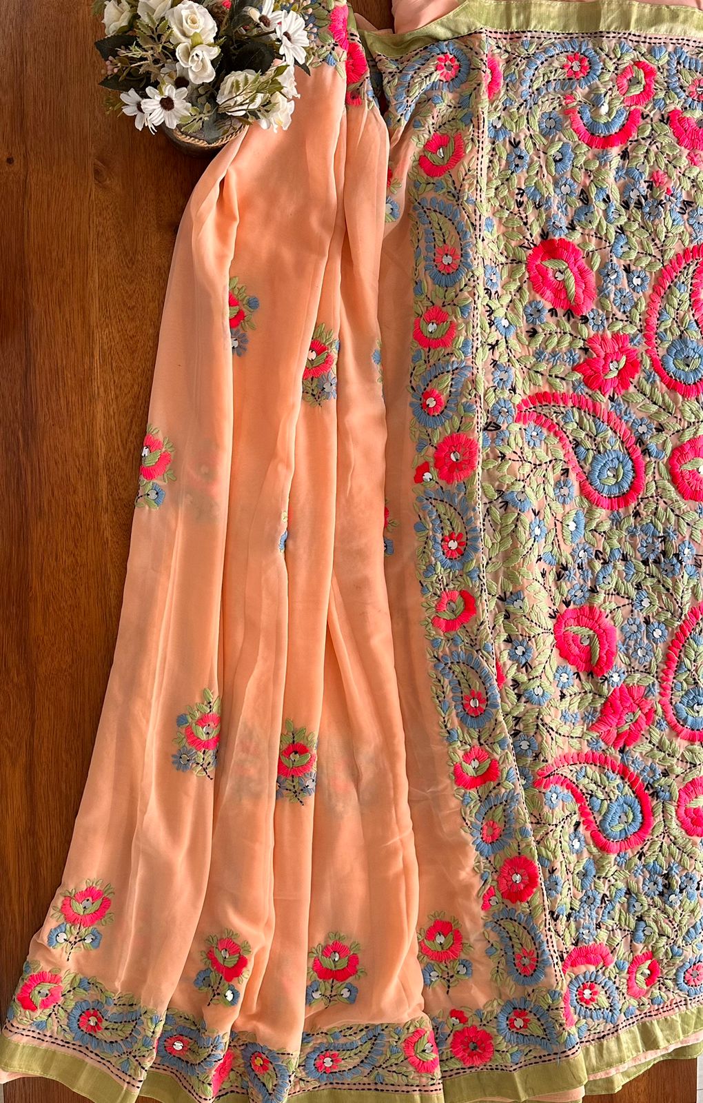Handcrafted Elegance: Phulkari Georgette Saree